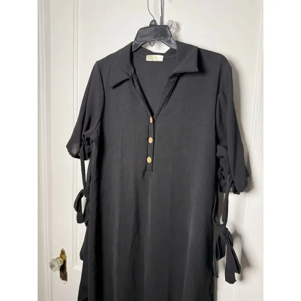 Seven Island Black Short Sleeve Chic Minimalist Flowy Cover-Up Dress Large
